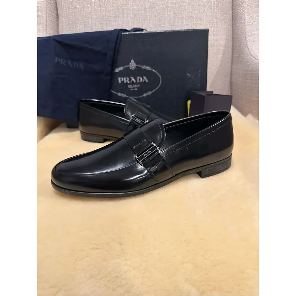 Prada Spazzolato Leather Mens Bit Loafer Shoes size 5,5 EU 38,5-39 black - Picture 10 of 12